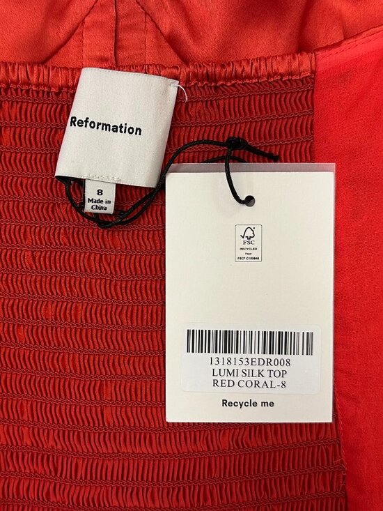 Reformation Lumi Silk Charmeuse V-Neck Sleeveless Camisole Top (Red Coral) - Picture 13 of 16